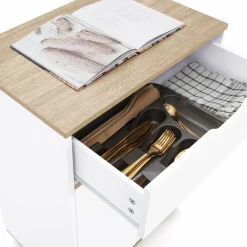 Desserte de cuisine bois blanc avec 1 grand placard + 1 tiroir
