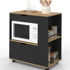 Desserte micro-onde placard tiroir épices noir