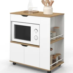 Desserte micro-onde placard tiroir épices blanc