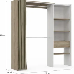 Dressing blanc et bois extensible grande capacité de rangement