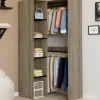 Dressing d'angle modulable L. 90 / 127 cm double penderie + étagères bois et noir