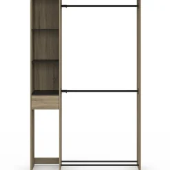 Dressing double penderie L. 110 cm avec étagères + tiroir + rangements à chaussures hêtre et noir