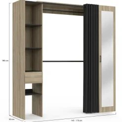 Dressing extensible avec double penderie et rideau noir