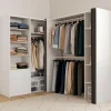 Dressing extensible d'angle 200 x 150 x 180 cm blanc avec penderies + tiroirs + étagères + rideaux gris