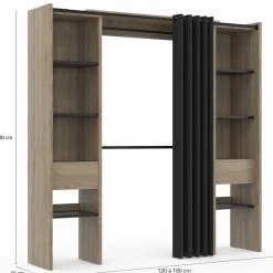 Dressing extensible double en bois avec rideau noir