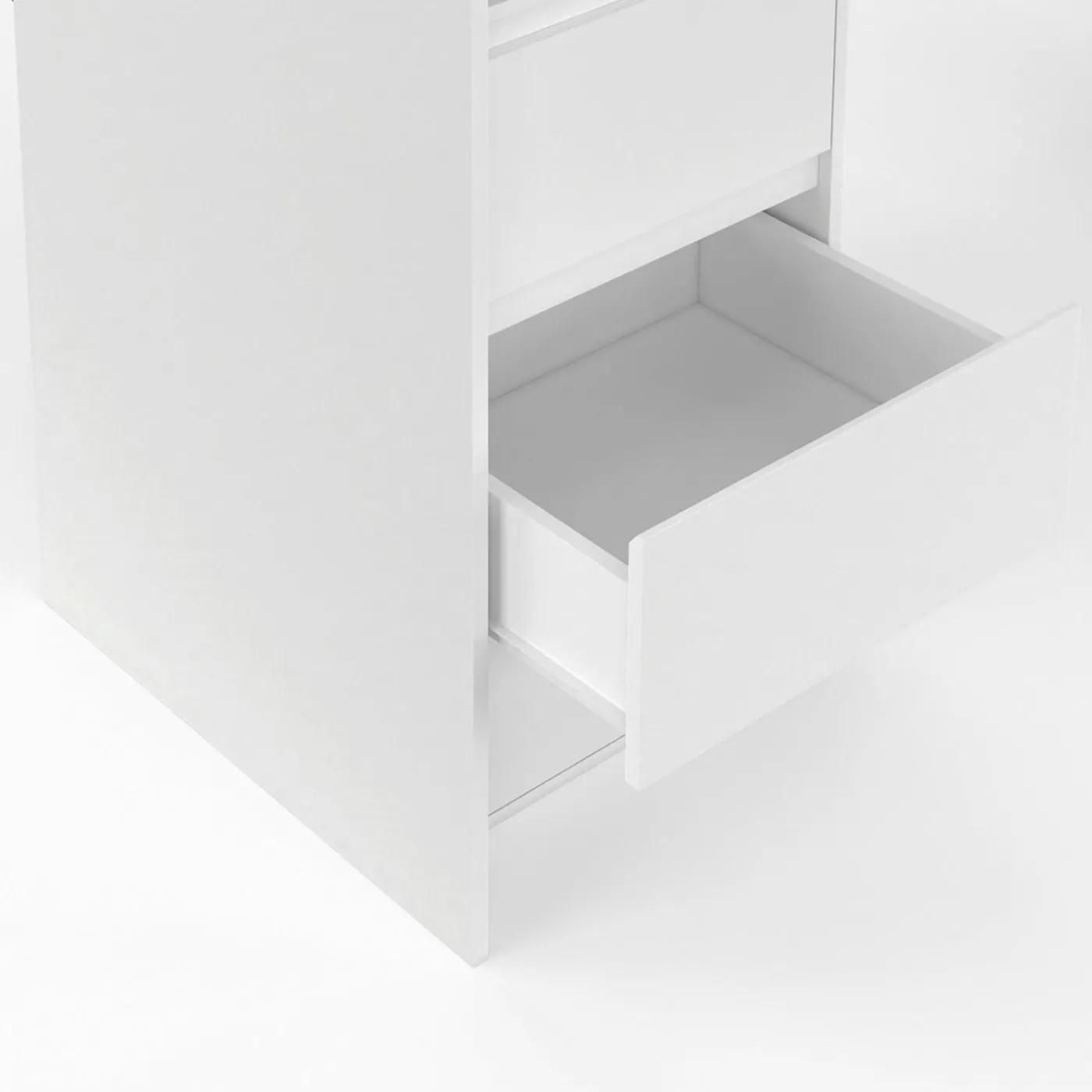 Dressing extensible double blanc 120/180 cm 6 tiroirs + étagères + double penderie + rideau gris