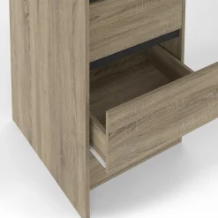 Dressing extensible double effet hêtre 120/180 cm 6 tiroirs + étagères + double penderie + rideau noir
