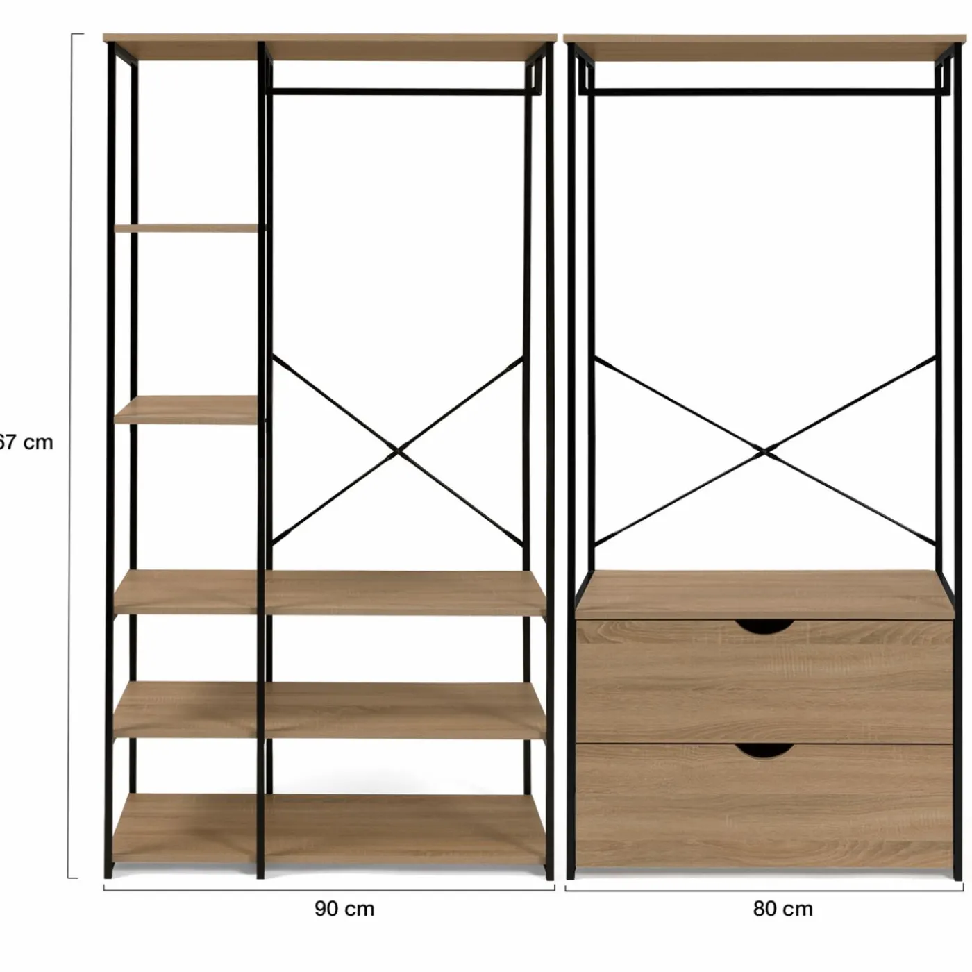 Dressing modulable industriel double penderie 2 tiroirs