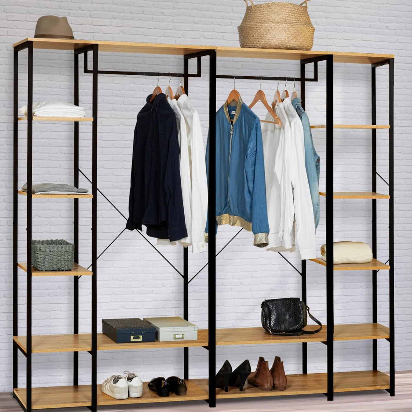 Dressing ouvert industriel 167 cm double penderie