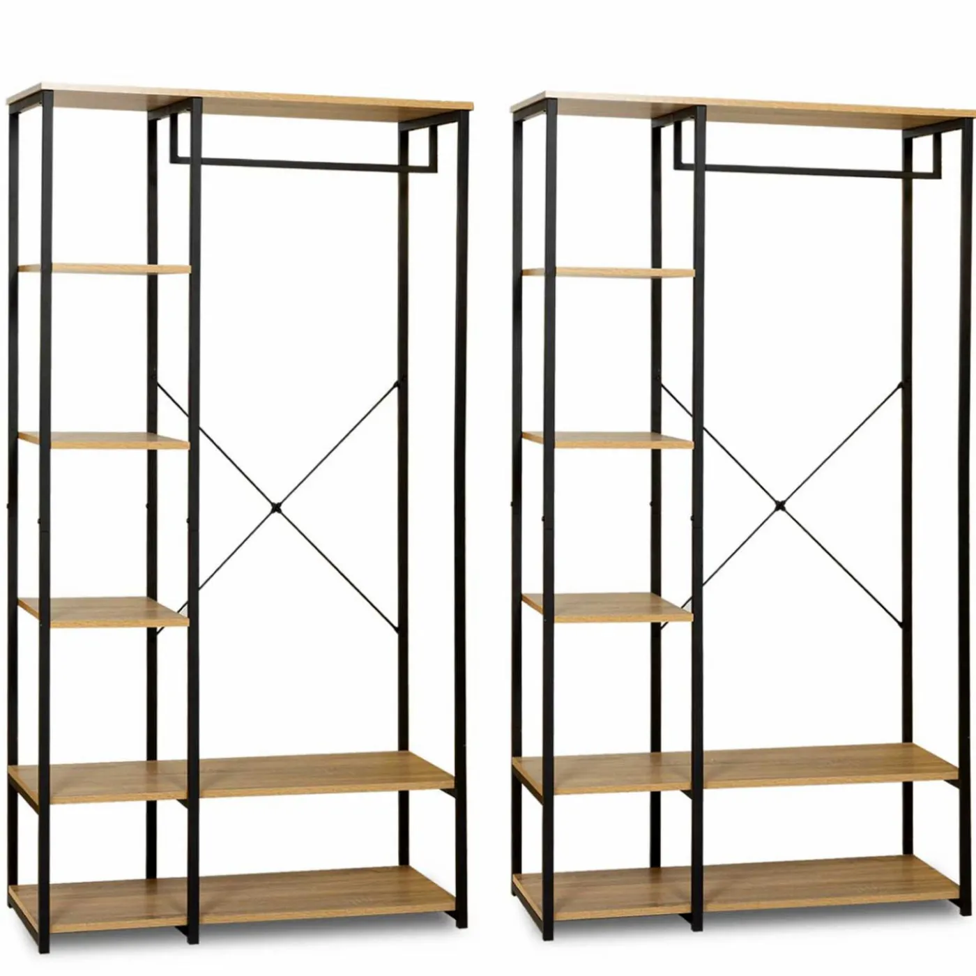 Dressing ouvert industriel 167 cm double penderie