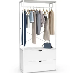 Dressing penderie 2 tiroirs bois blanc et métal blanc L. 80 cm