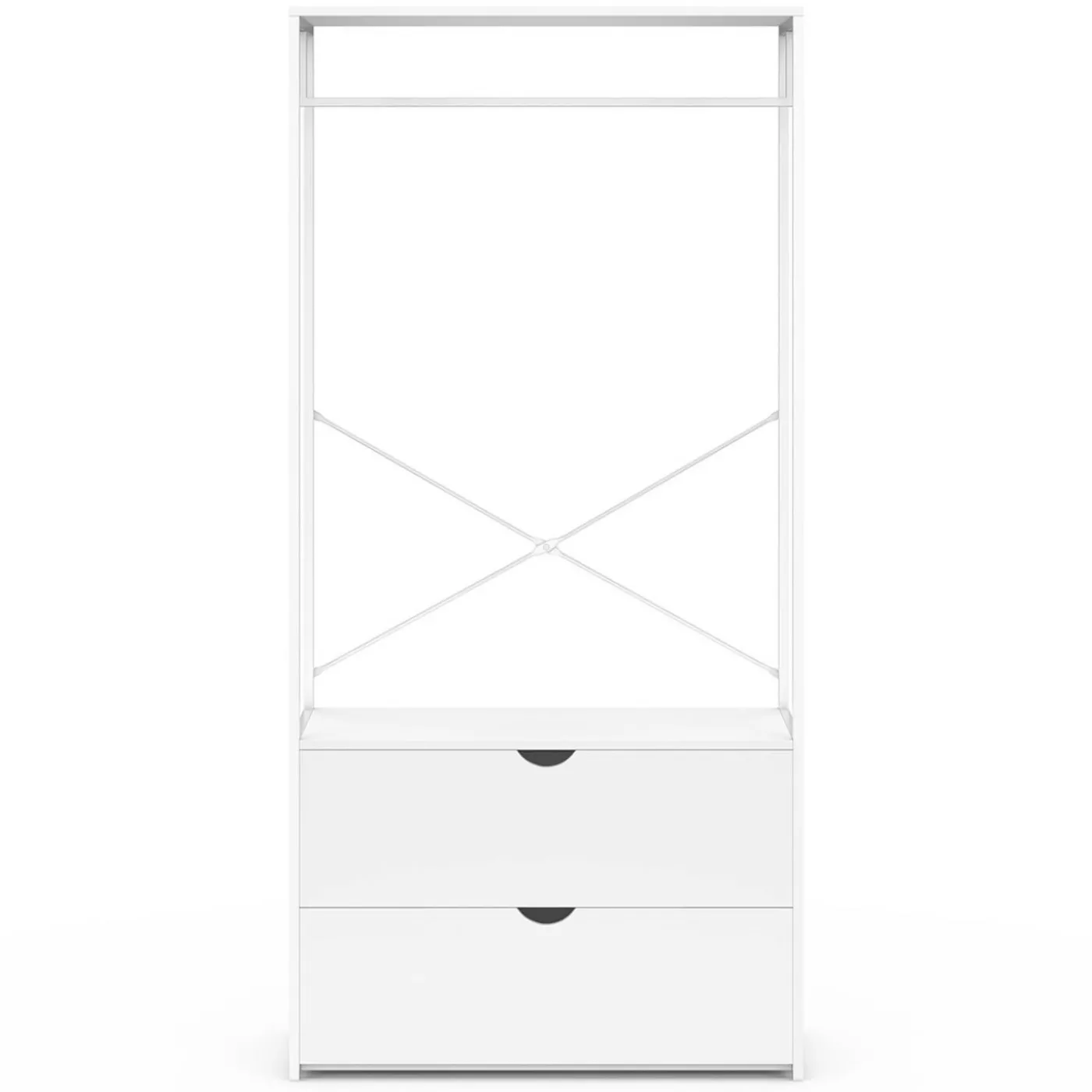 Dressing penderie 2 tiroirs bois blanc et métal blanc L. 80 cm