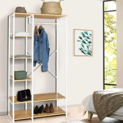Dressing penderie avec étagère style industriel blanc 90 cm