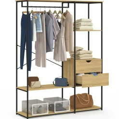 Dressing penderie avec étagères et 2 tiroirs L. 130 cm design industriel