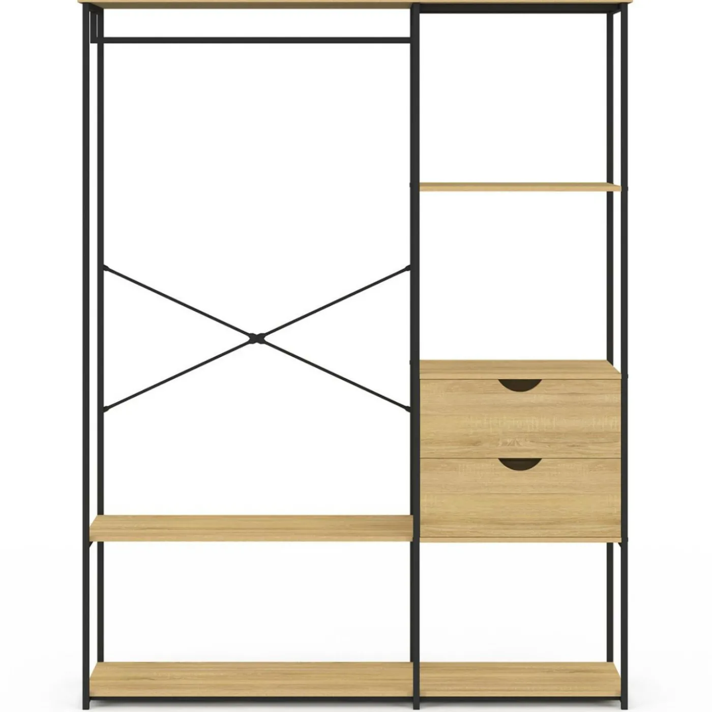 Dressing penderie avec étagères et 2 tiroirs L. 130 cm design industriel