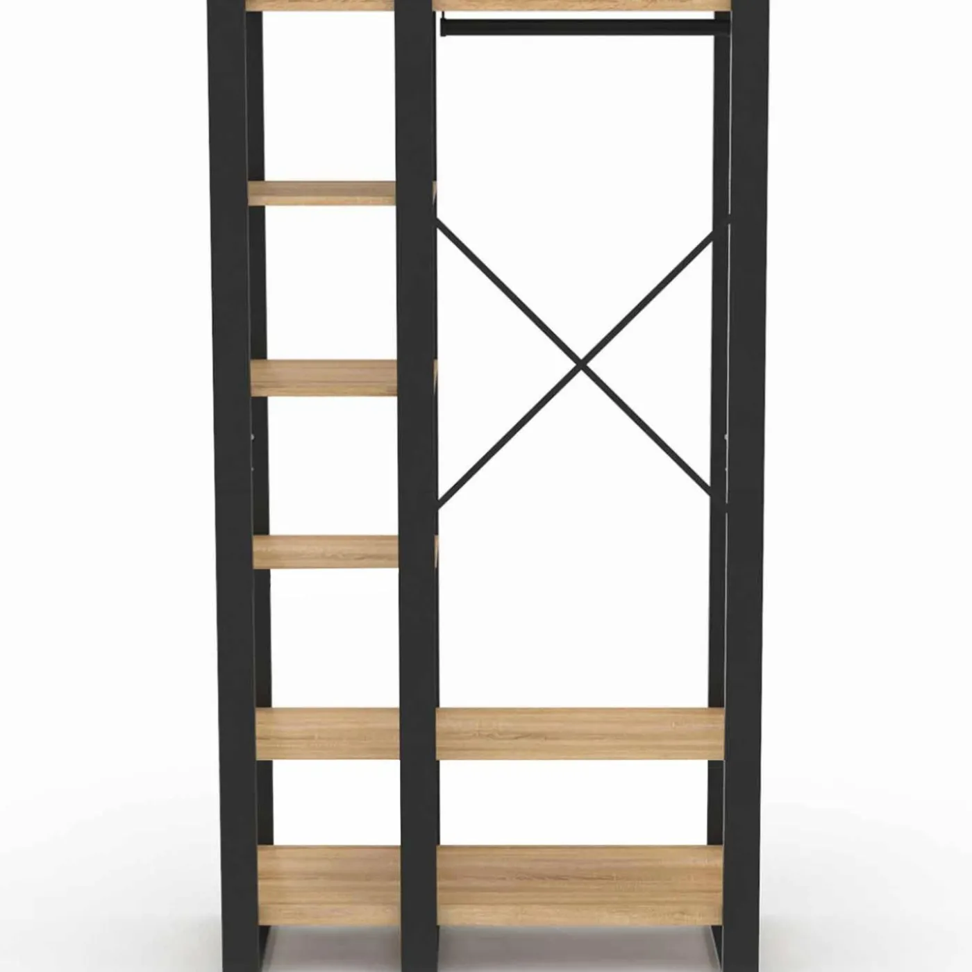 Dressing penderie avec étagère noir et bois 90 cm