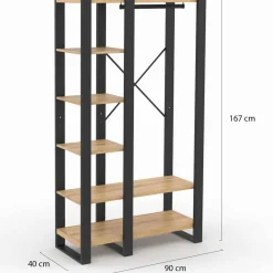 Dressing penderie avec étagère noir et bois 90 cm