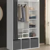 Dressing penderie blanc avec rideaux gris