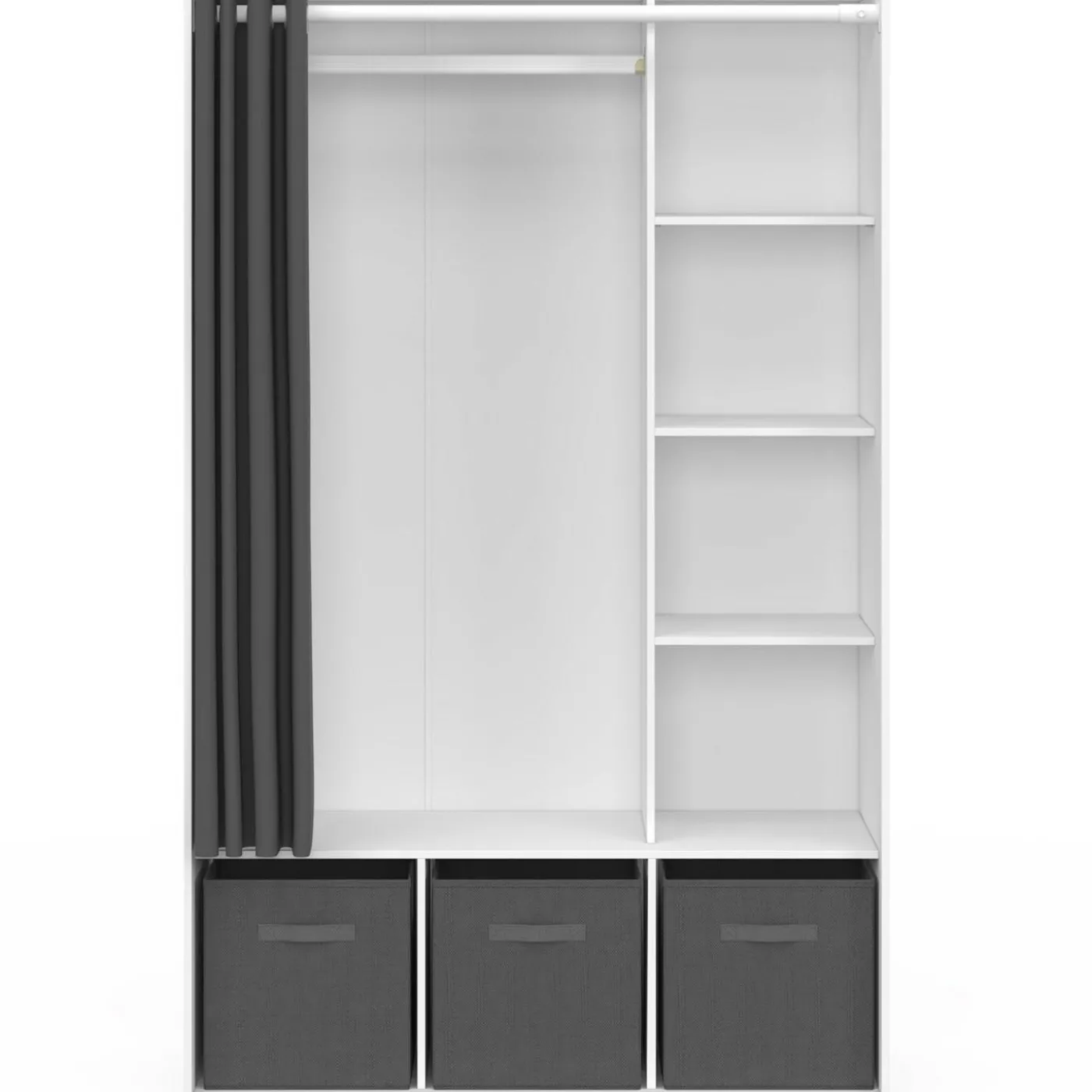 Dressing penderie blanc avec rideaux gris