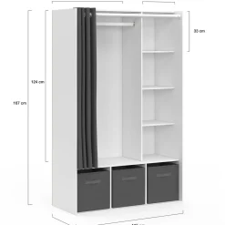 Dressing penderie blanc avec rideaux gris