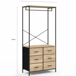 Dressing penderie industriel bois et noir avec 6 bacs