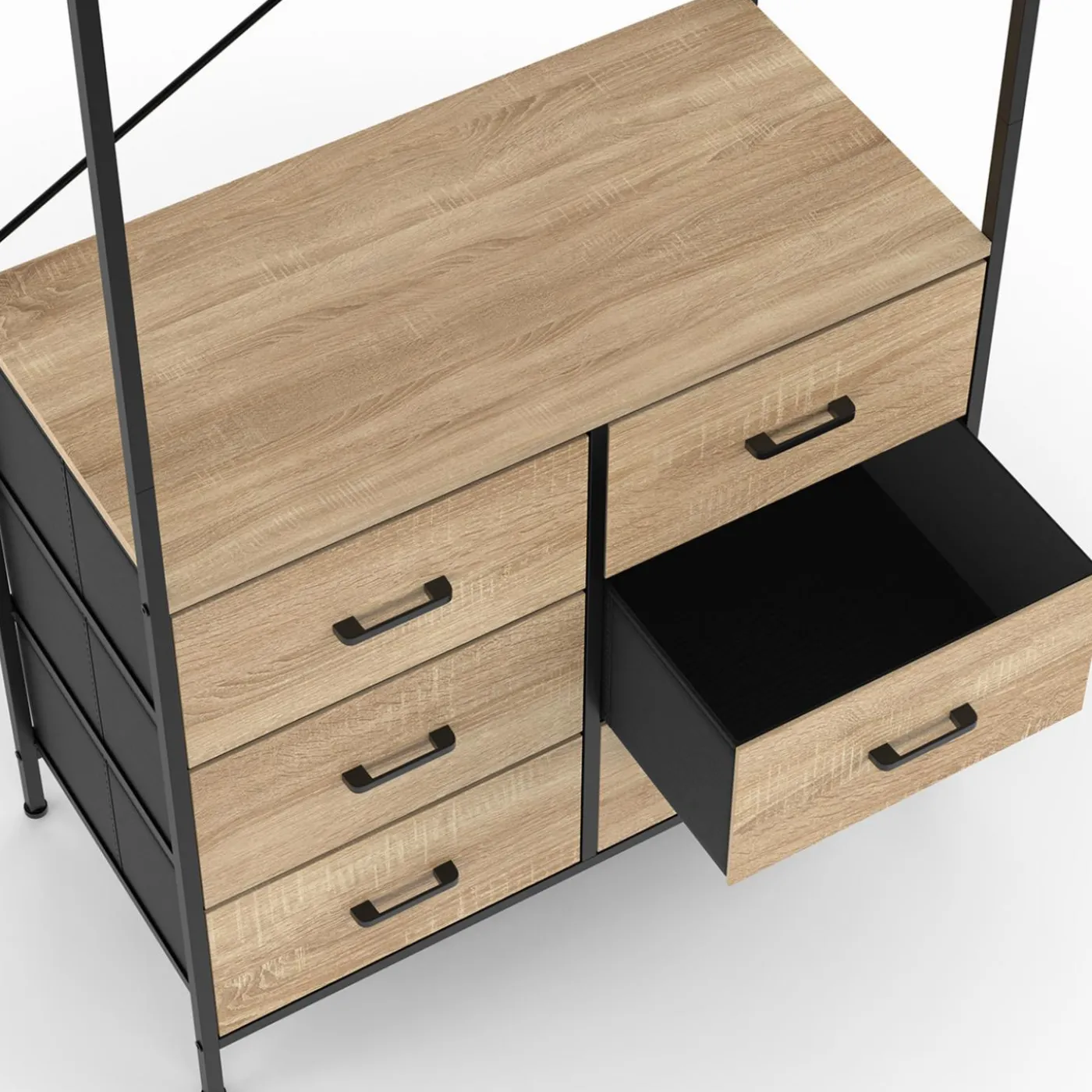 Dressing penderie industriel bois et noir avec 6 bacs