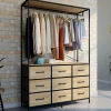 Dressing penderie L. 115 cm avec 9 bacs en tissu bois et noir