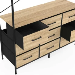 Dressing penderie L. 115 cm avec 9 bacs en tissu bois et noir