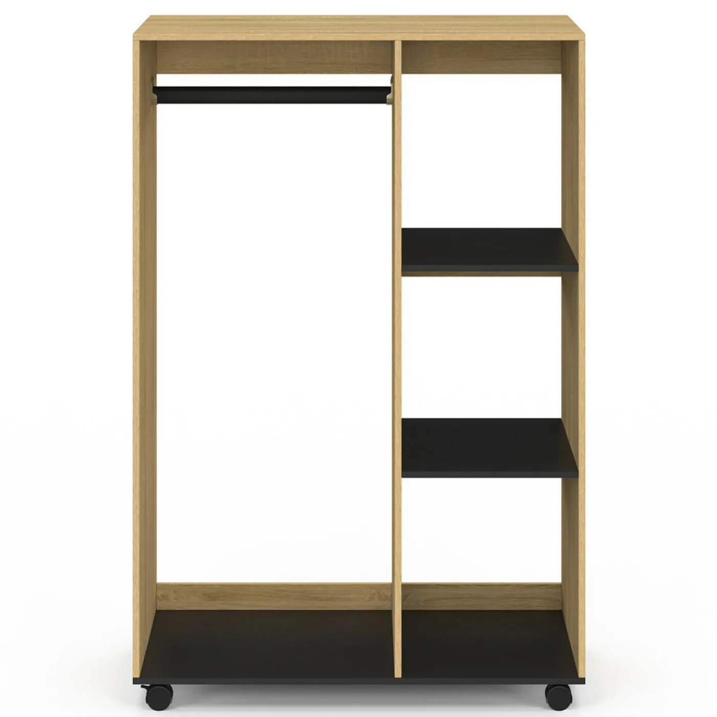 Dressing penderie RACHEL 80 x 40 x 120 cm à roulettes hêtre et noir