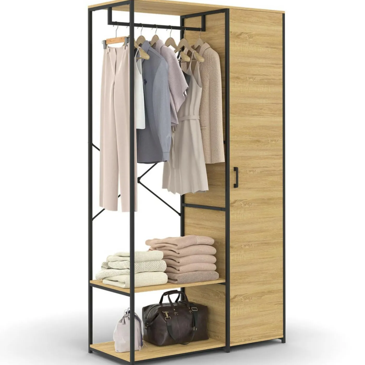 Dressing penderie étagères avec porte L. 90 cm design industriel