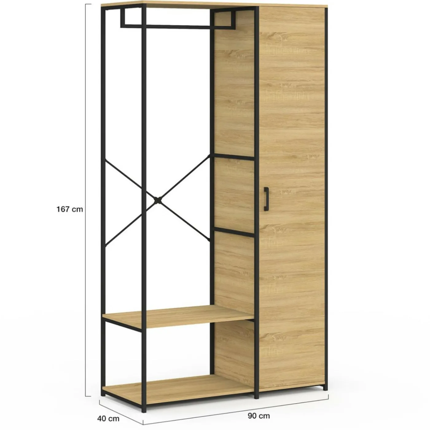 Dressing penderie étagères avec porte L. 90 cm design industriel