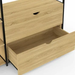 Dressing penderie étagères 2 tiroirs design industriel L. 113 cm