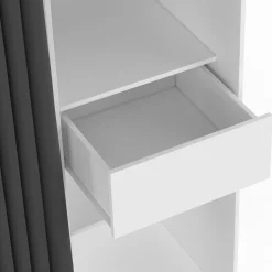 Dressing XXL extensible 120/180 cm blanc avec tiroirs + étagères + penderie + rideau gris