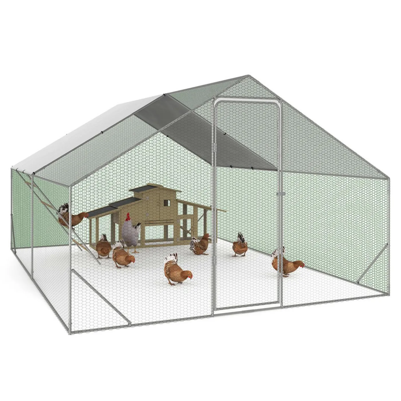 Enclos poulailler 12 m² en acier galvanisé avec perchoir