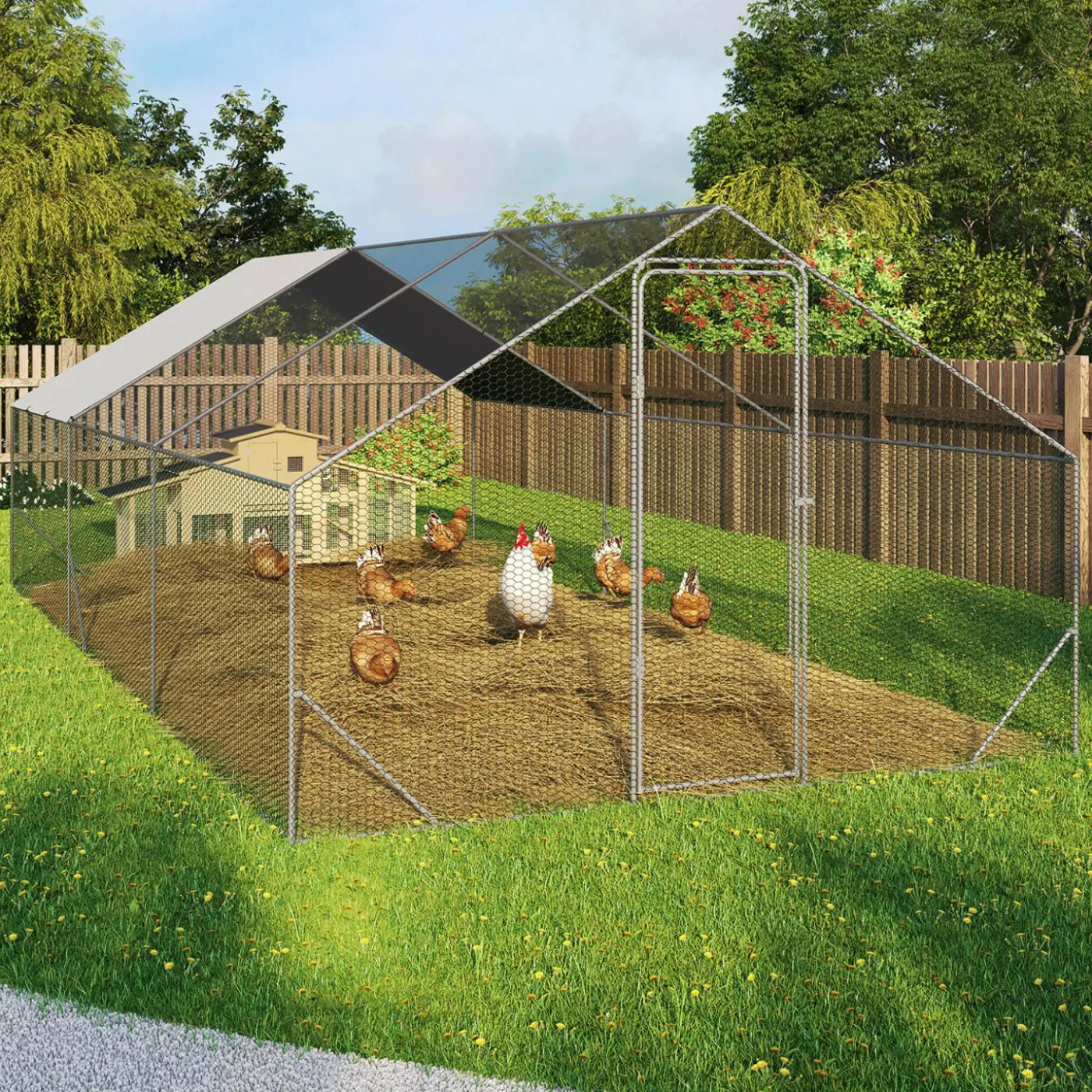 Enclos poulailler 18 m2 parc grillagé 6x3m acier galvanisé