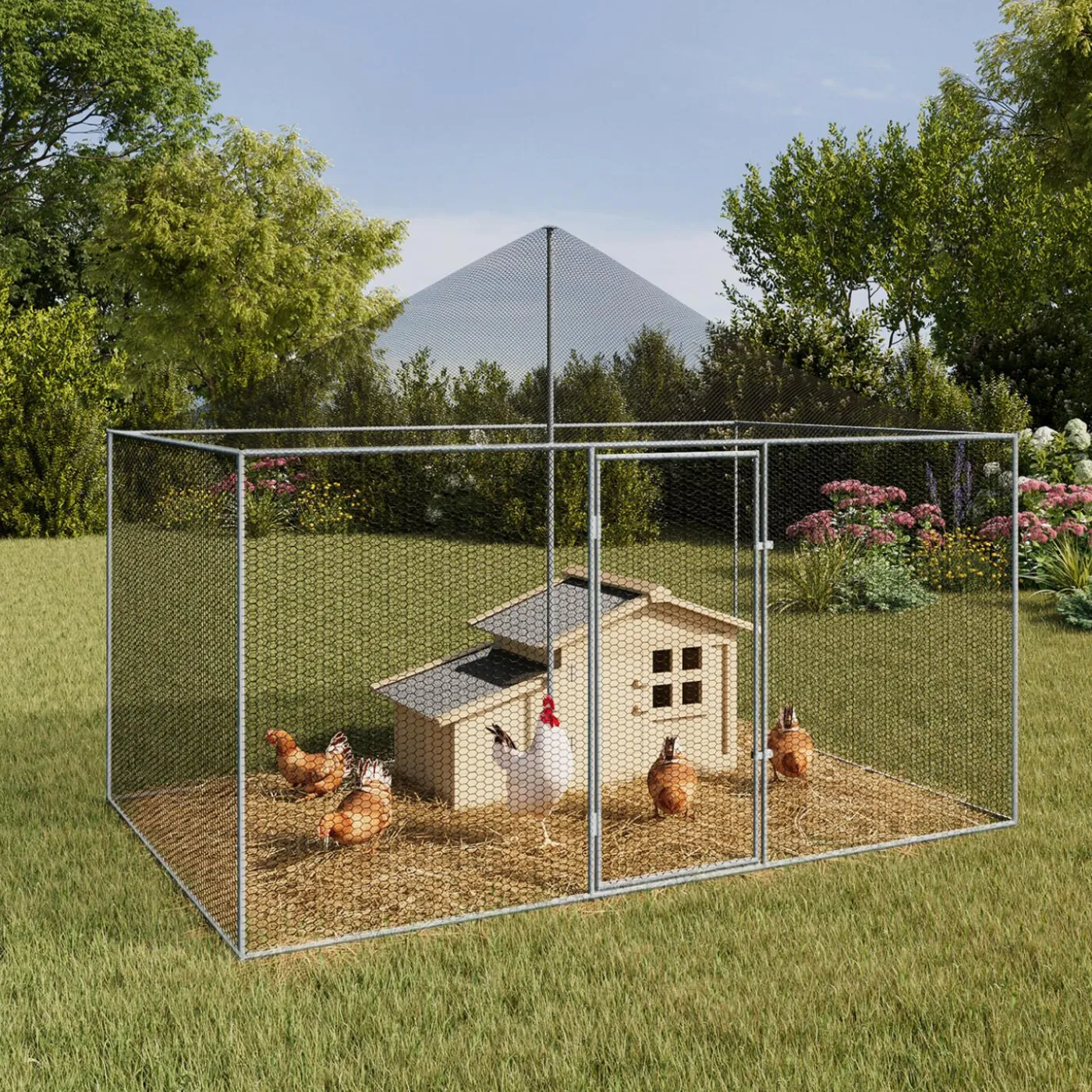 Enclos poulailler en acier galvanisé 6 m² 3x2 m volière extérieure