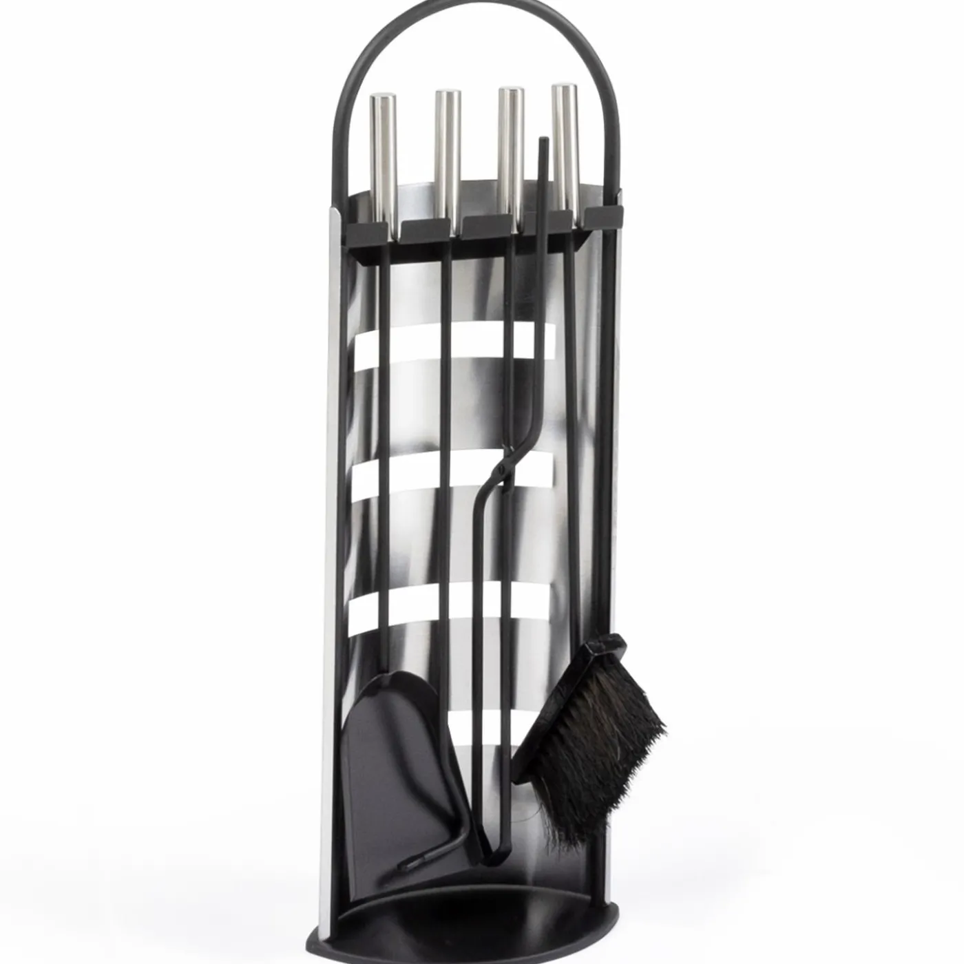Ensemble d'accessoires de cheminée noir inox avec support