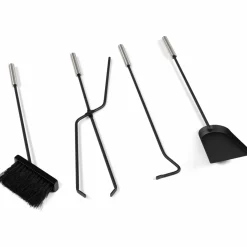 Ensemble d'accessoires de cheminée noir inox avec support