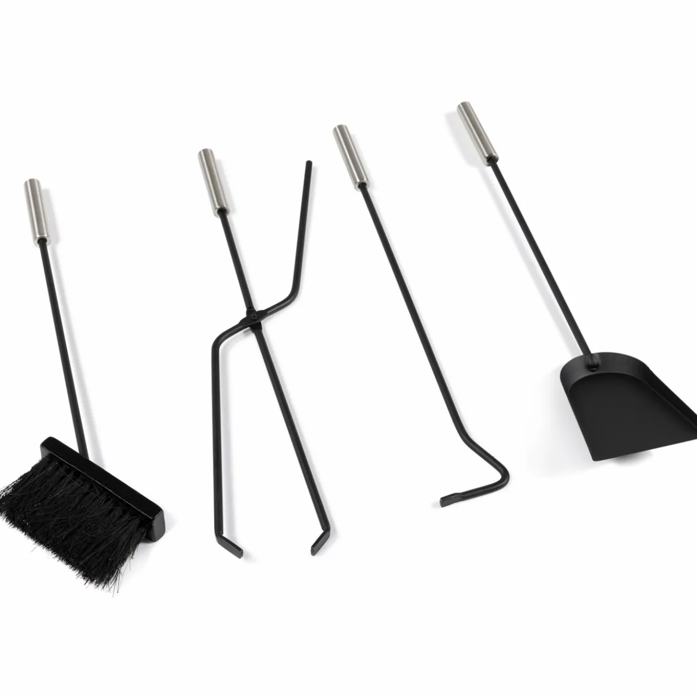 Ensemble d'accessoires de cheminée noir inox avec support
