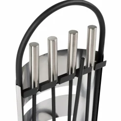 Ensemble d'accessoires de cheminée noir inox avec support
