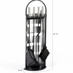 Ensemble d'accessoires de cheminée noir inox avec support