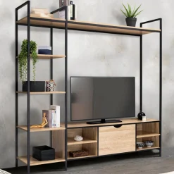 Ensemble meuble TV industriel avec étagères