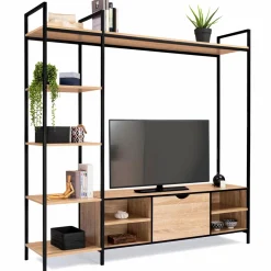 Ensemble meuble TV industriel avec étagères