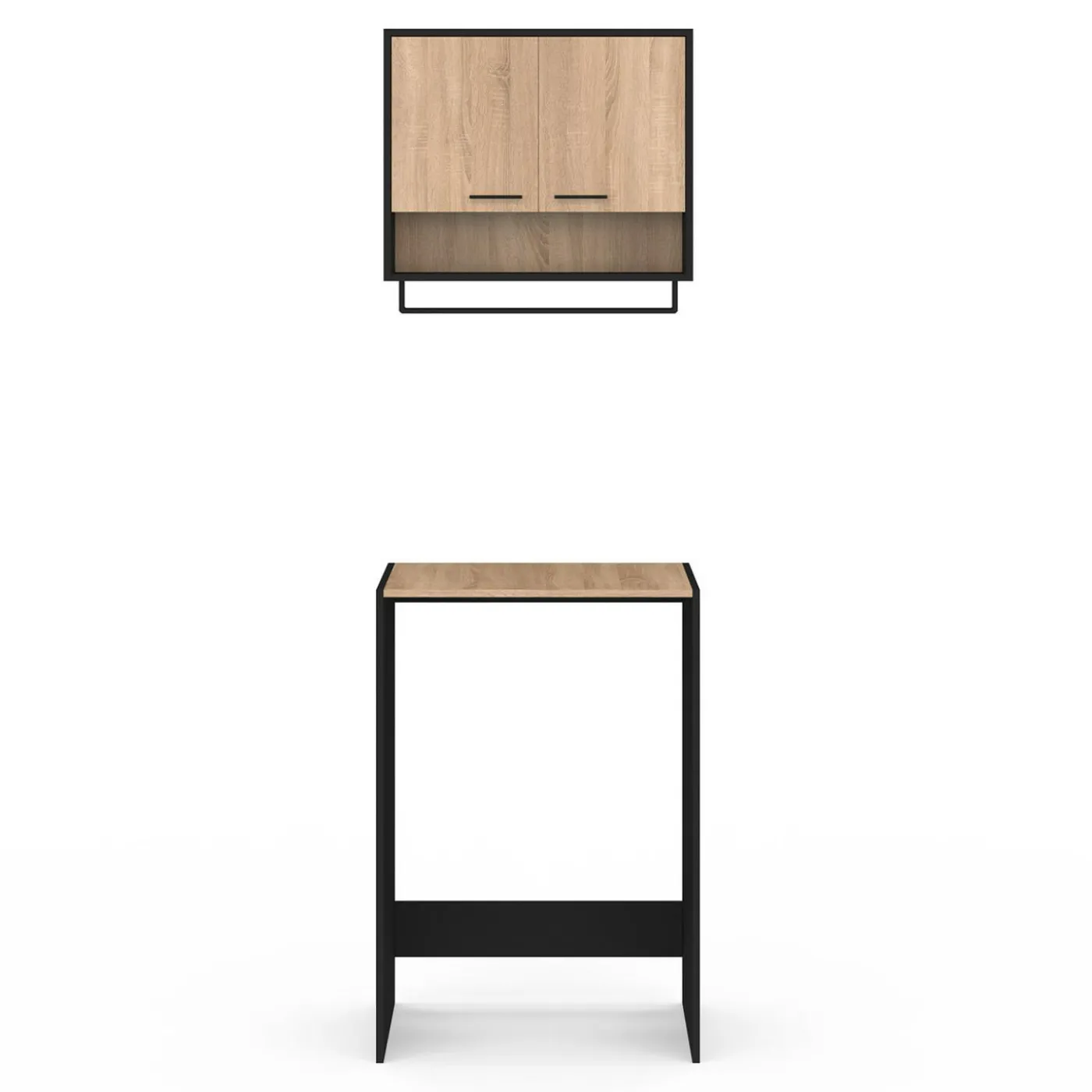 Ensemble meubles de buanderie pour machine à laver noir et hêtre