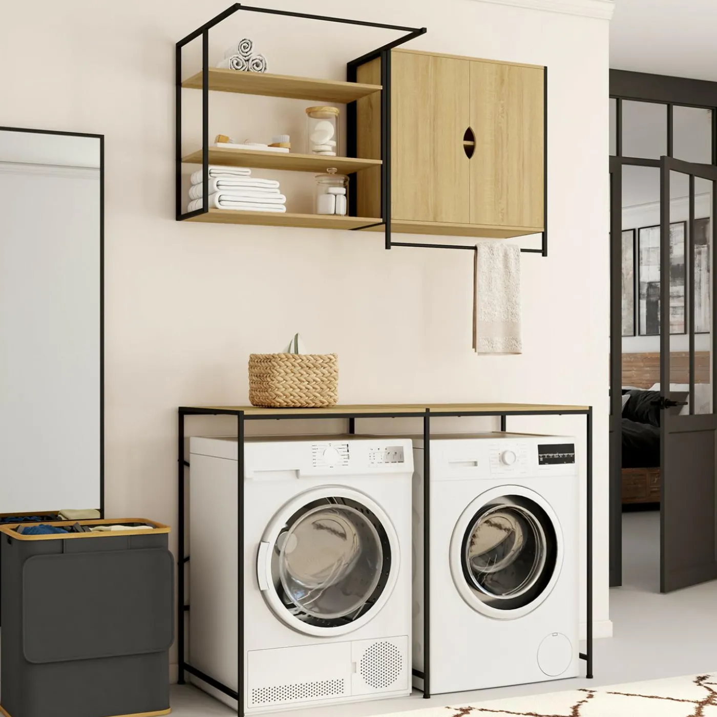 Ensemble pour machine à laver et sèche-linge design industriel