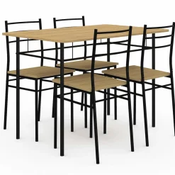 Ensemble table à manger + 4 chaises métal noir et bois