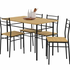 Ensemble table à manger + 4 chaises métal noir et bois