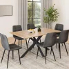 Ensemble table à manger rectangle 160 cm bois et noir et 6 chaises en velours gris foncé