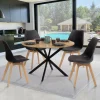 Ensemble table à manger ronde 110 cm bois et noir et 4 chaises noires