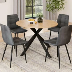 Ensemble table à manger ronde extensible 110 - 150 cm et 4 chaises en velours gris foncé